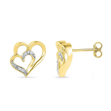 10kt Yellow Gold Womens Round Diamond Heart Earrings .03 Cttw
