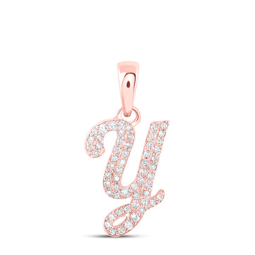 10kt Rose Gold Womens Round Diamond Y Initial Letter Pendant 1/5 Cttw