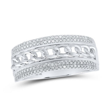 10kt White Gold Mens Round Diamond Cuban Link Band Ring 1/3 Cttw