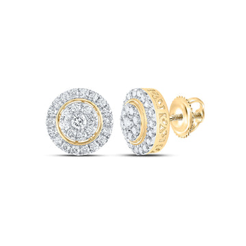 14kt Yellow Gold Womens Round Diamond Cluster Earrings 1-1/4 Cttw