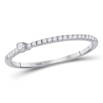 10kt White Gold Womens Round Diamond Solitaire Stackable Band Ring 1/6 Cttw