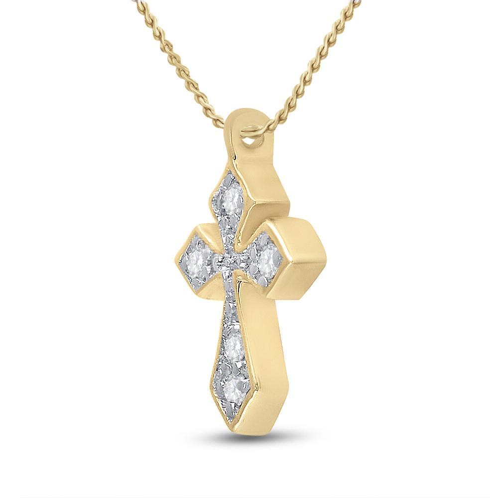 10kt Yellow Gold Womens Round Diamond Small Cross Pendant 1/20 Cttw