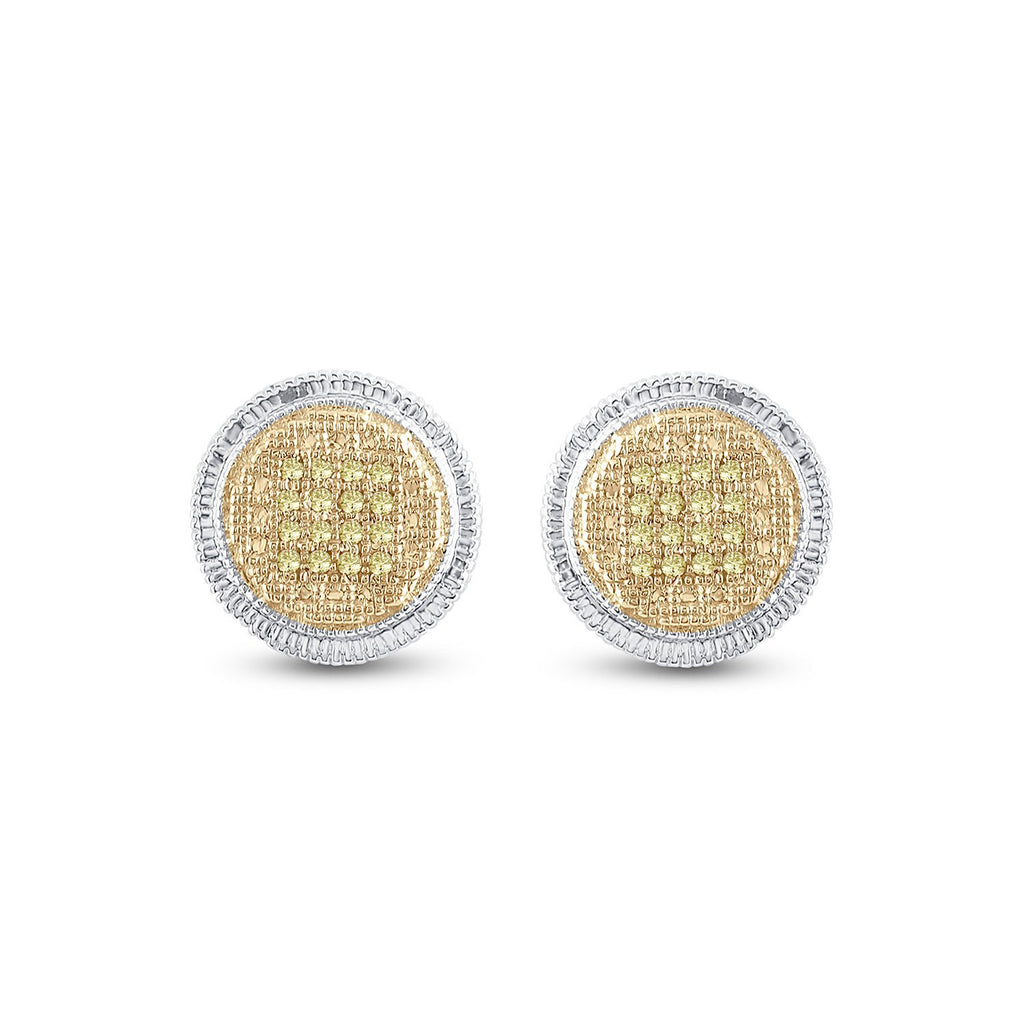 Sterling Silver Round Yellow Color Enhanced Diamond Disk Circle Earrings 1/10 Cttw