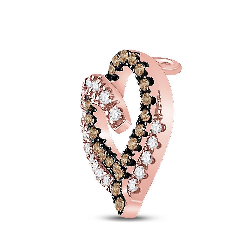 10kt Rose Gold Womens Round Brown Diamond Heart Pendant 1/3 Cttw