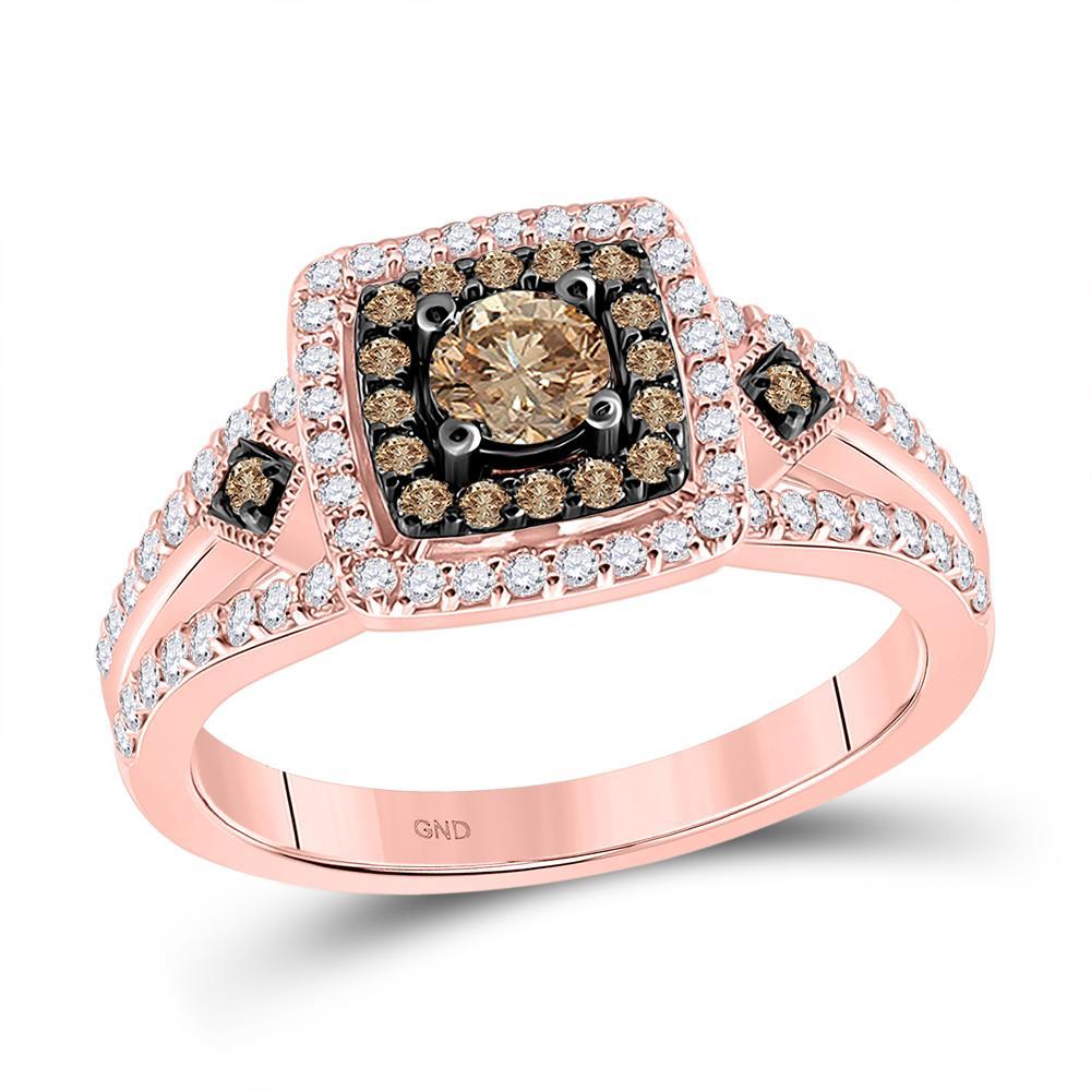 14kt Rose Gold Round Brown Diamond Solitaire Bridal Wedding Engagement Ring 1 Cttw
