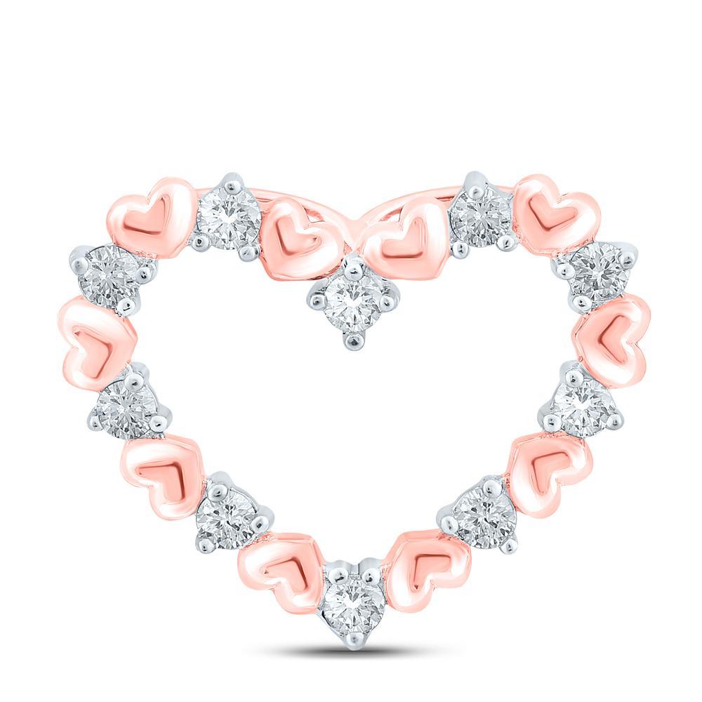 10kt Rose Gold Womens Round Diamond Heart Pendant 1/4 Cttw
