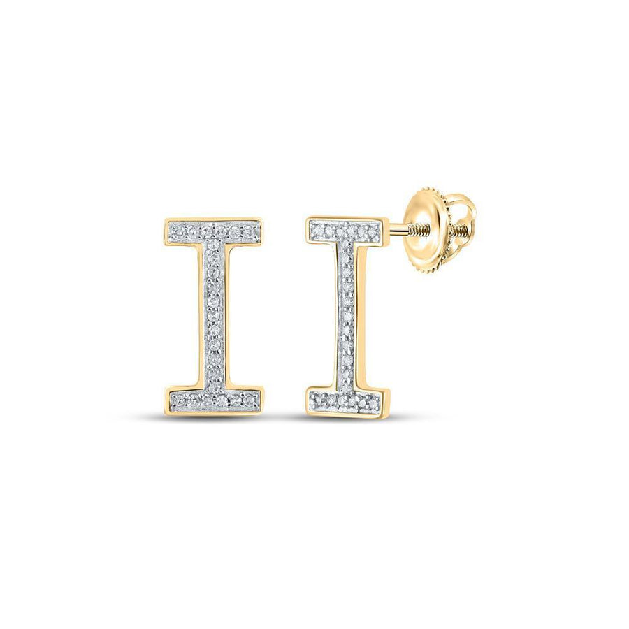 10kt Yellow Gold Womens Round Diamond I Initial Letter Earrings 1/10 Cttw