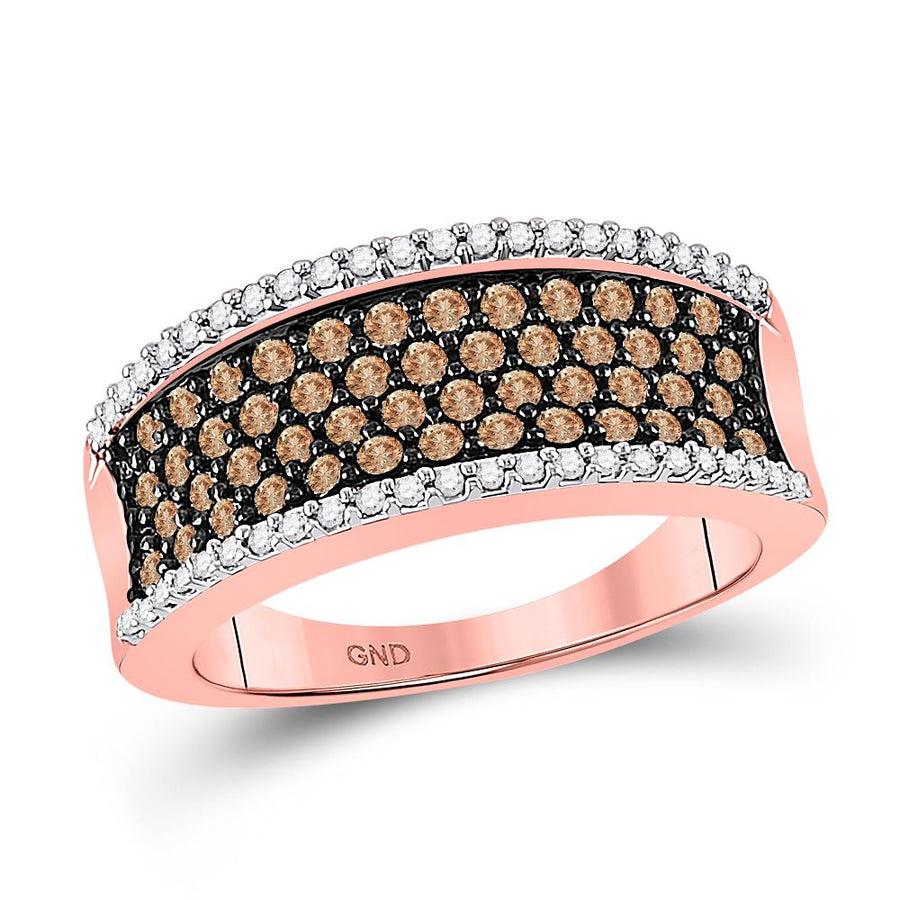10kt Rose Gold Womens Round Brown Diamond Band Ring 3/4 Cttw