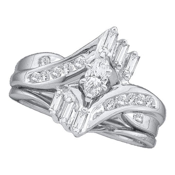 10kt White Gold Marquise Diamond Bridal Wedding Ring Band Set 1/2 Cttw