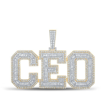 10kt Yellow Gold Mens Baguette Diamond CEO Phrase Charm Pendant 6-3/4 Cttw