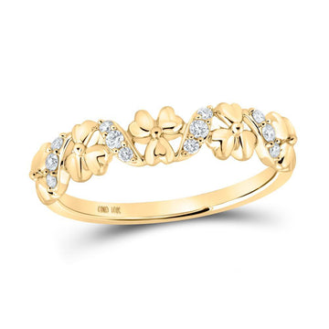 10kt Yellow Gold Womens Round Diamond Flower Band Ring 1/8 Cttw