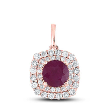 14kt Rose Gold Womens Round Ruby Solitaire Pendant 1-3/8 Cttw