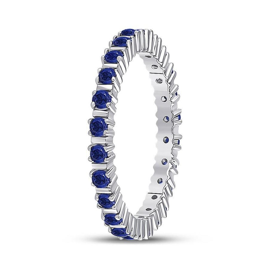 10kt White Gold Womens Round Blue Sapphire Stackable Band Ring 1 Cttw