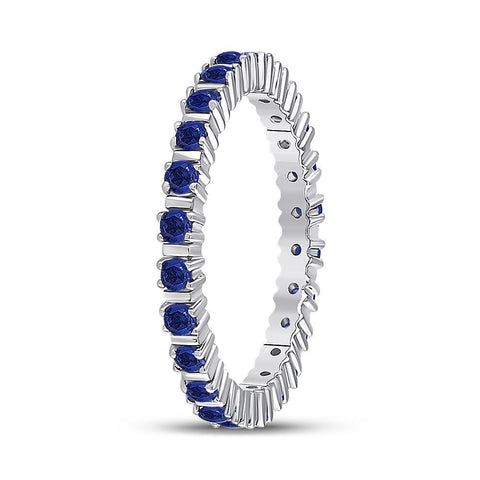 10kt White Gold Womens Round Blue Sapphire Stackable Band Ring 1 Cttw