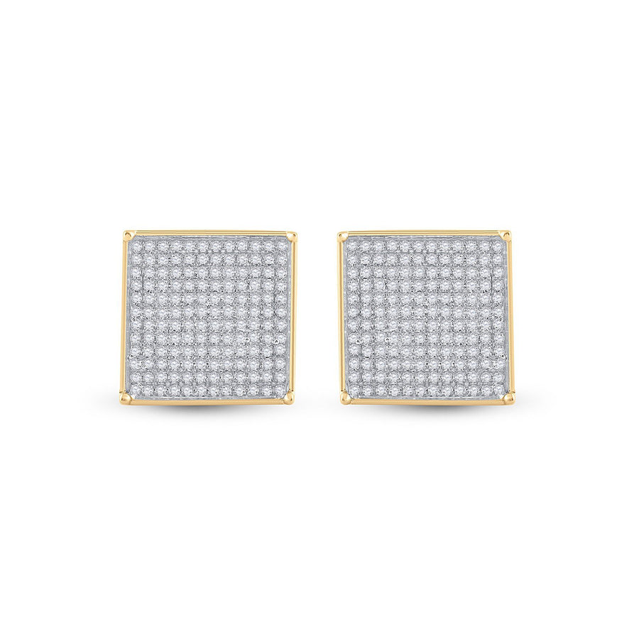 10kt Yellow Gold Womens Round Diamond Square Earrings 7/8 Cttw