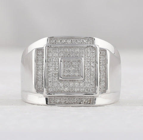 Sterling Silver Mens Round Diamond Square Ring 1/4 Cttw