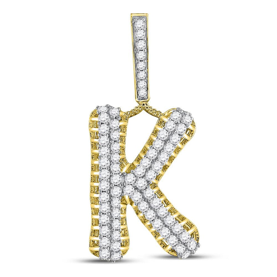 10kt Yellow Gold Mens Round Diamond K Letter Charm Pendant 1-1/3 Cttw