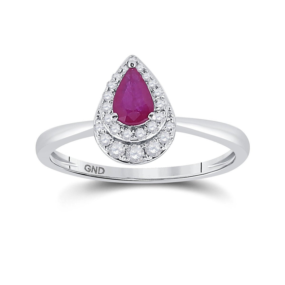 14kt White Gold Womens Pear Ruby Diamond Teardrop Halo Solitaire Ring 3/4 Cttw