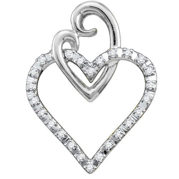 10kt White Gold Womens Round Diamond Double Joined Heart Pendant 1/12 Cttw