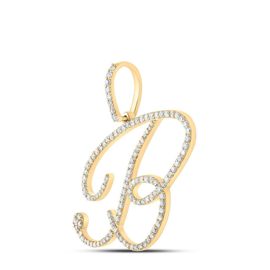 10kt Yellow Gold Womens Round Diamond B Initial Letter Pendant 3/4 Cttw