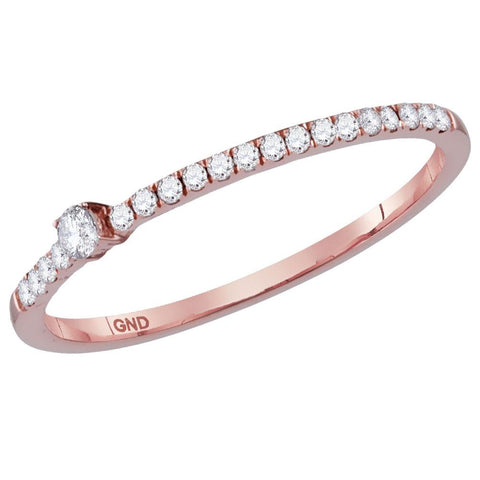 14kt Rose Gold Womens Round Diamond Stackable Band Ring 1/8 Cttw