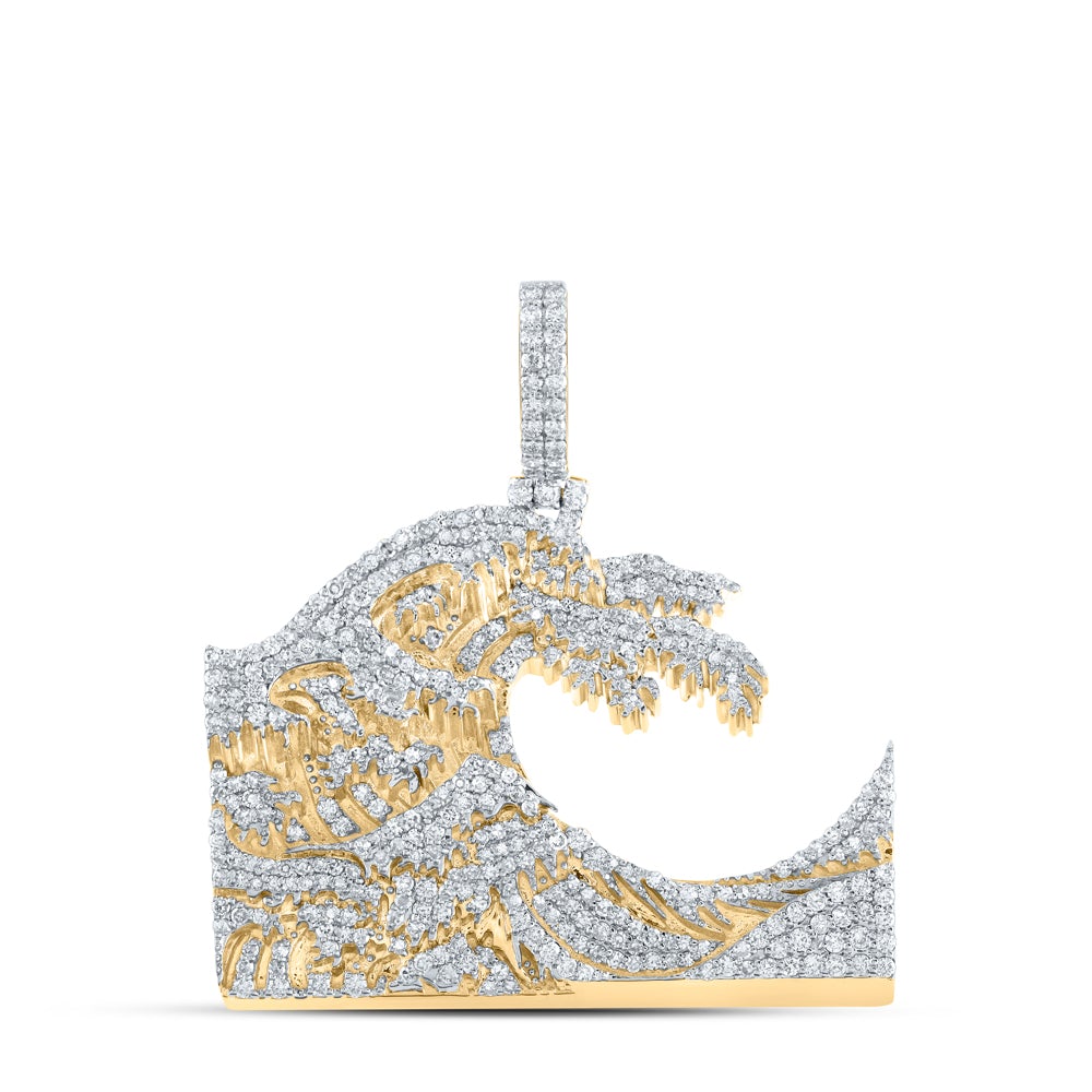 10kt Yellow Gold Mens Round Diamond Wave Charm Pendant 2-1/2 Cttw