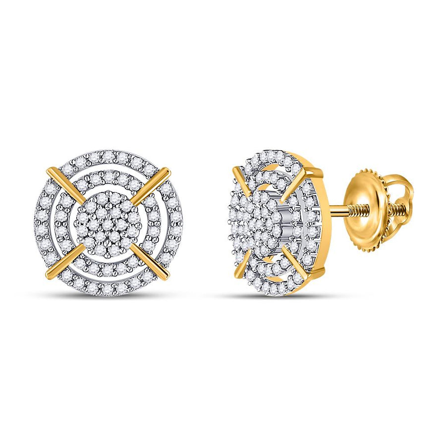 10kt Yellow Gold Mens Round Diamond Circle Cluster Earrings 3/8 Cttw