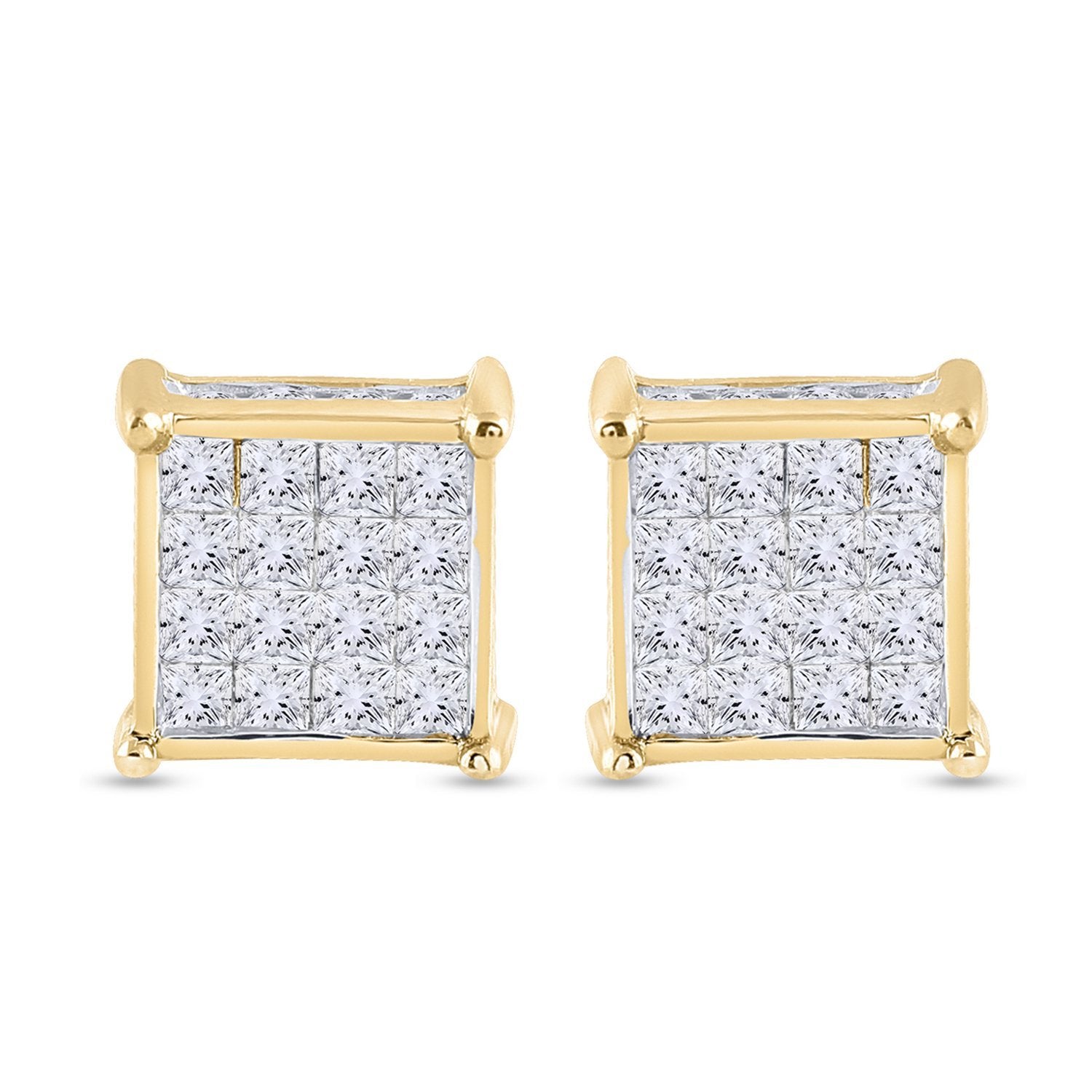 14kt Yellow Gold Womens Princess Diamond Square Earrings 3/4 Cttw