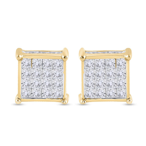 14kt Yellow Gold Womens Princess Diamond Square Earrings 3/4 Cttw