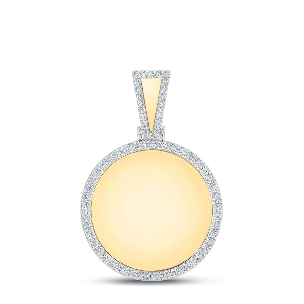 10kt Yellow Gold Mens Round Diamond Picture Memory Circle Charm Pendant 7/8 Cttw