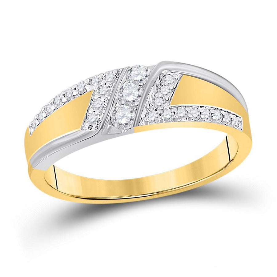 10kt Two-tone Gold Mens Round Diamond 3-stone Wedding Ring 1/2 Cttw