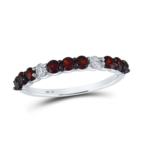 10kt White Gold Womens Round Synthetic Garnet Diamond Band Ring 7/8 Cttw