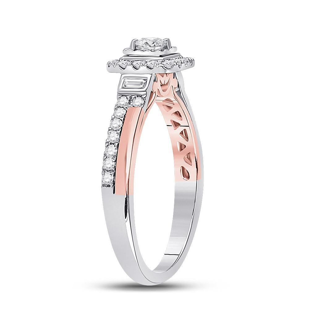 10kt Two-tone Gold Round Diamond Halo Bridal Wedding Engagement Ring 1/2 Cttw