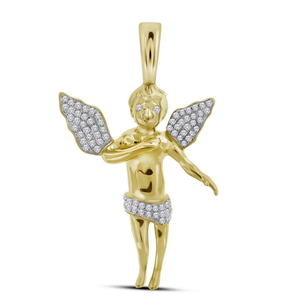 10kt Yellow Gold Mens Round Diamond Angel Charm Pendant 1/2 Cttw