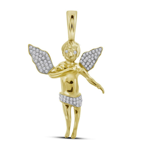10kt Yellow Gold Mens Round Diamond Angel Charm Pendant 1/2 Cttw