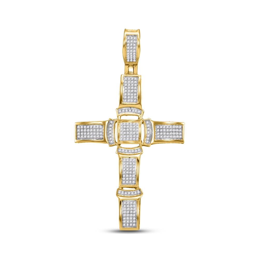 10kt Yellow Gold Mens Round Diamond Cross Charm Pendant 1/2 Cttw