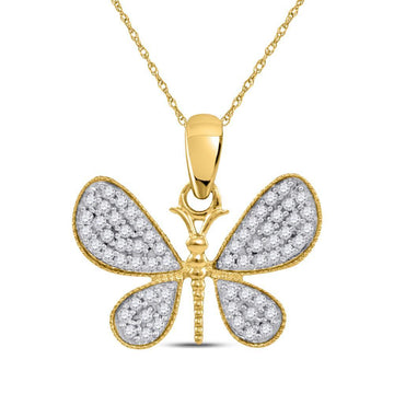 10kt Yellow Gold Womens Round Diamond Butterfly Bug Pendant 1/3 Cttw