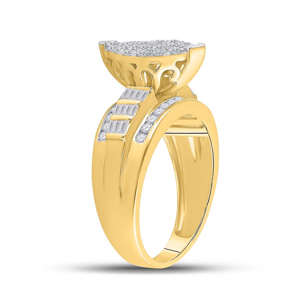 10kt Yellow Gold Round Diamond Cluster Bridal Wedding Engagement Ring 1 Cttw