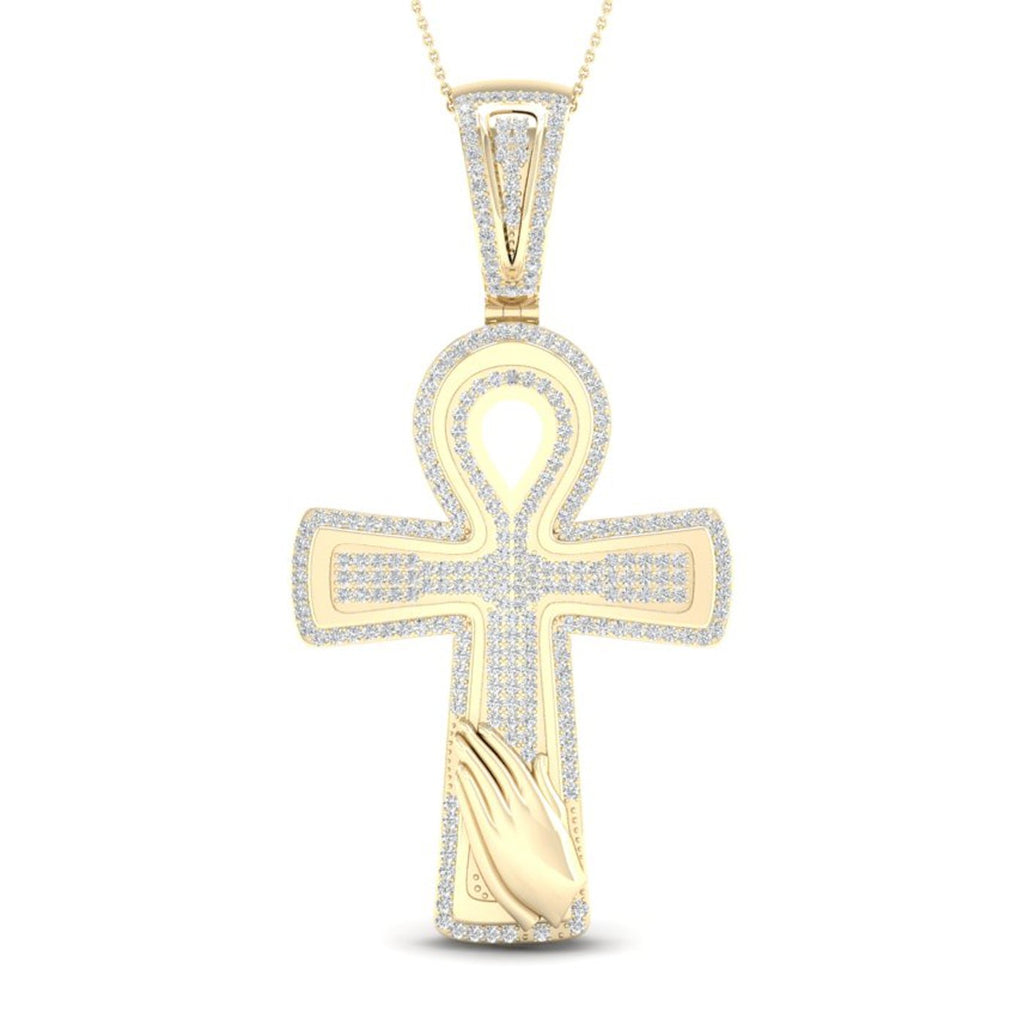 10kt Yellow Gold Mens Round Diamond Ankh Cross Charm Pendant 5/8 Cttw