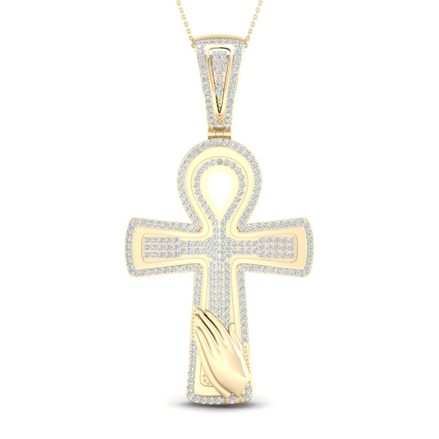 10kt Yellow Gold Mens Round Diamond Ankh Cross Charm Pendant 5/8 Cttw