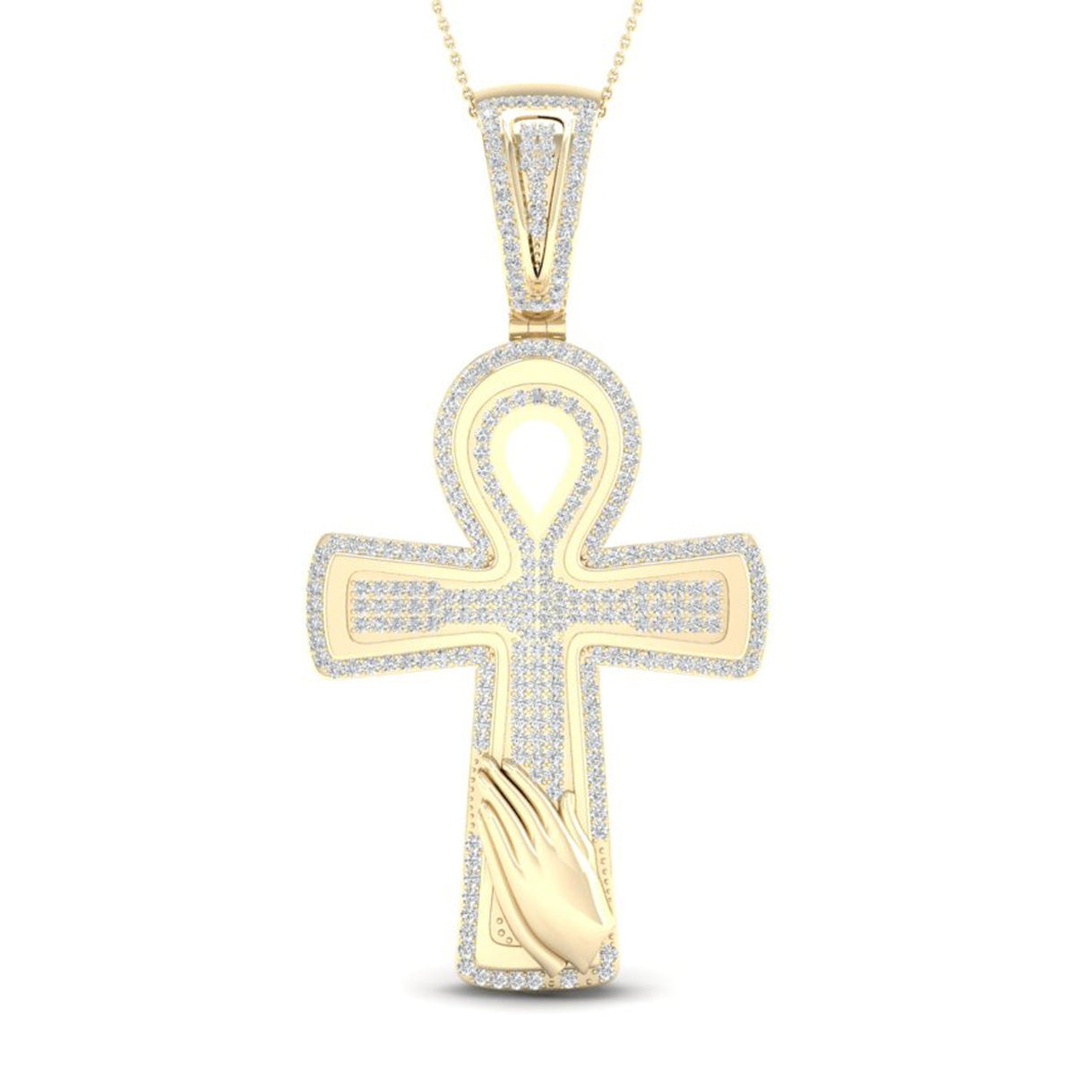 10kt Yellow Gold Mens Round Diamond Ankh Cross Charm Pendant 5/8 Cttw