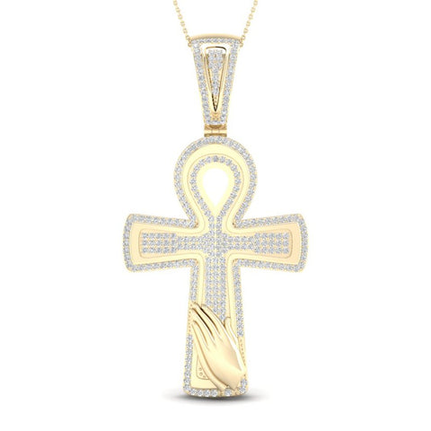 10kt Yellow Gold Mens Round Diamond Ankh Cross Charm Pendant 5/8 Cttw