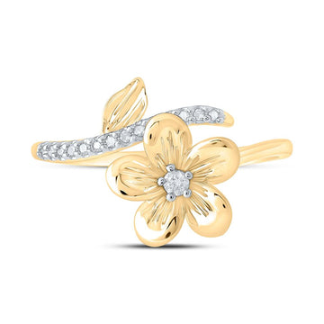 10kt Yellow Gold Womens Round Diamond Flower Band Ring 1/12 Cttw