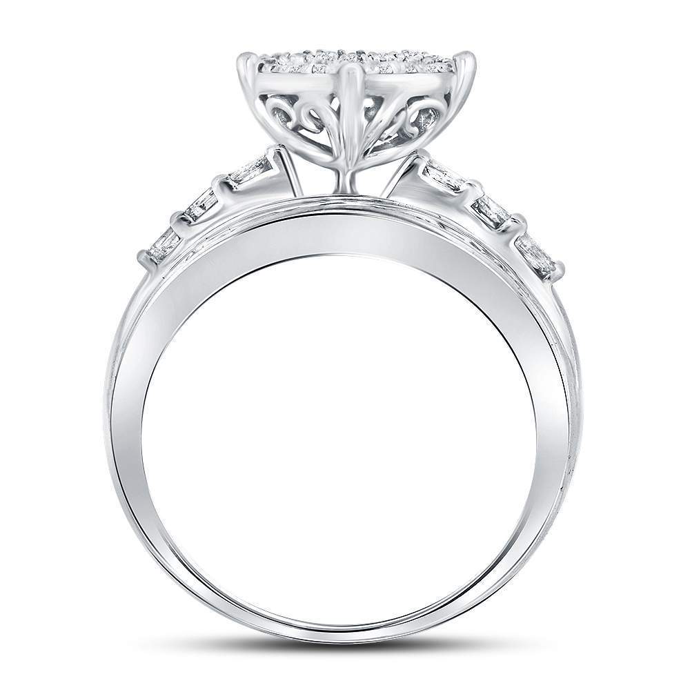 10kt White Gold Round Diamond Heart Bridal Wedding Engagement Ring 1 Cttw