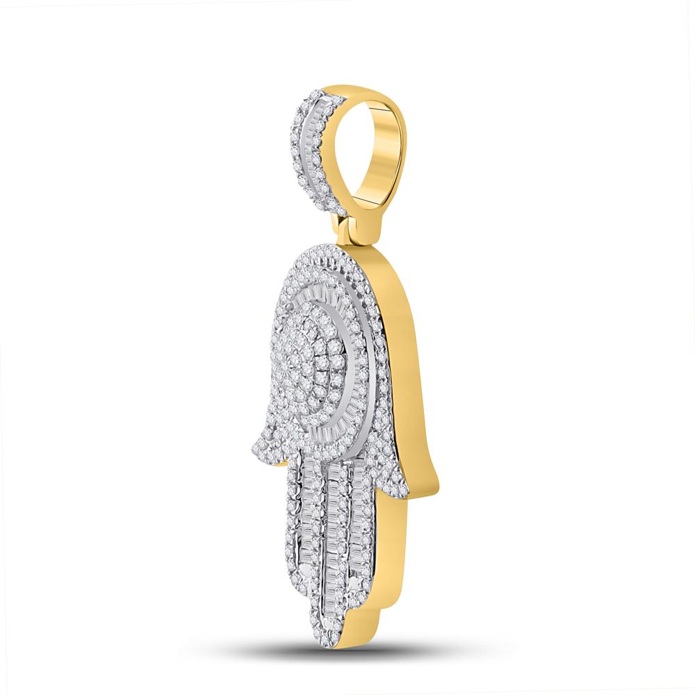 10kt Yellow Gold Mens Baguette Diamond Hamsa Charm Pendant 1 Cttw