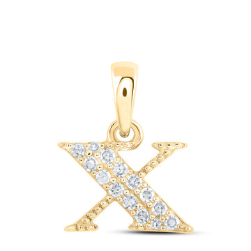 10kt Yellow Gold Womens Round Diamond X Initial Letter Pendant 1/12 Cttw
