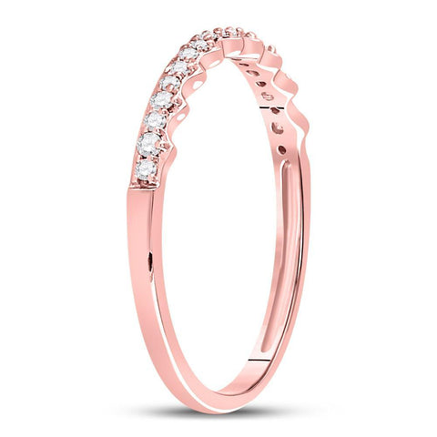 10kt Rose Gold Womens Round Diamond Slender Scalloped Stackable Band Ring 1/6 Cttw