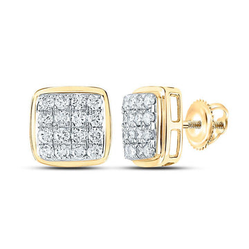 10kt Yellow Gold Mens Round Diamond Square Earrings 1 Cttw