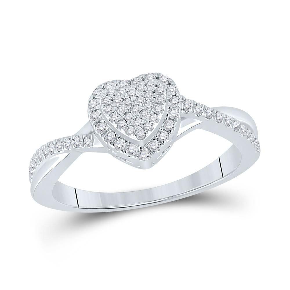 10kt White Gold Womens Round Diamond Heart Ring 1/4 Cttw