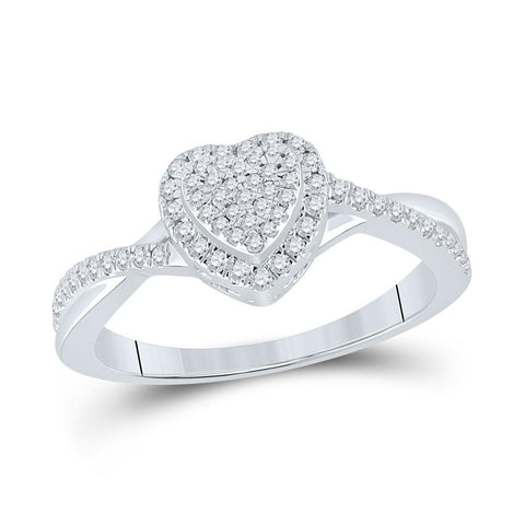 10kt White Gold Womens Round Diamond Heart Ring 1/4 Cttw